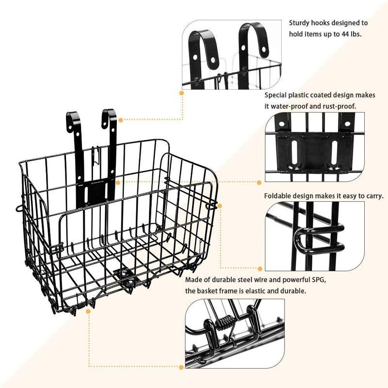 HOMEE Folding Rear Bike Basket Wire Mesh Fold-Up Detachable Front Bag Rear Hanging Bike Basket Bicycle Bag Cargo Rack for Mountain Bike Accessories Bike Frame Basket 1 Pack - Image 5